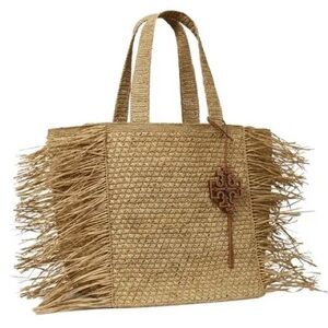 TORY BURCH Raffia Fringe Tote